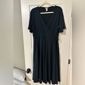 H&M Faux Wrap Navy Blue midi Dress